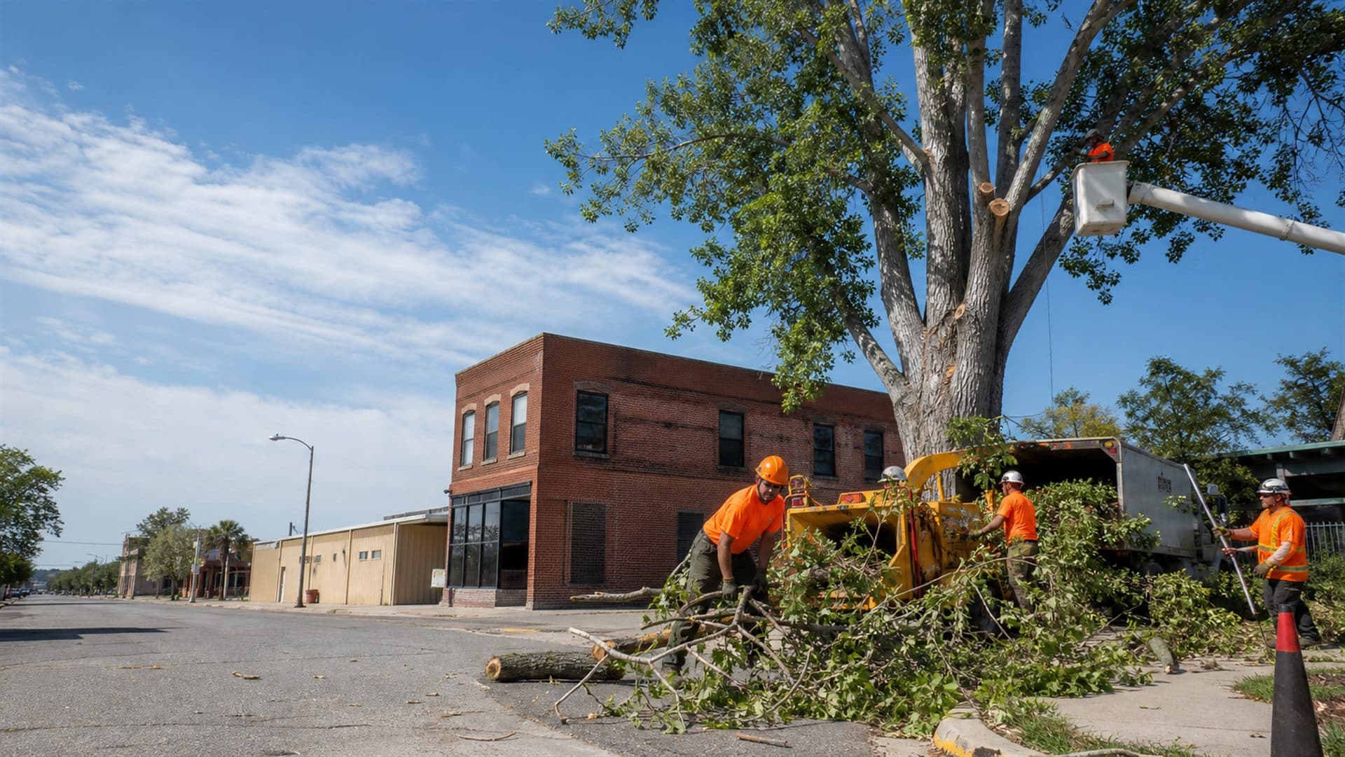 Professional crew completing tree work at a managed property